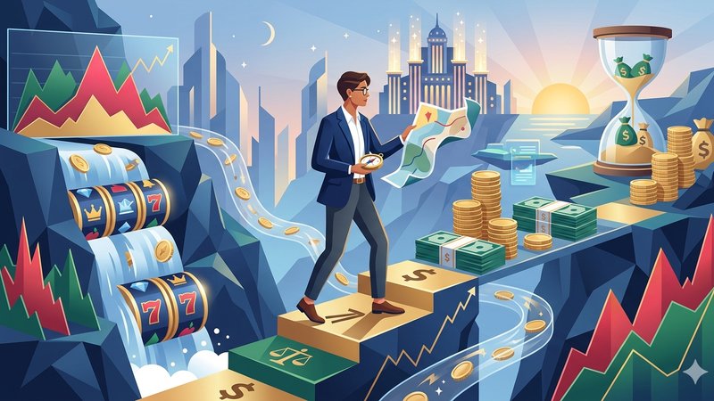 Современная иллюстрация с игровыми слотами и элементами управления капиталом для хайроллеров в казино